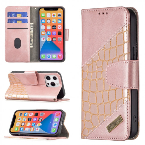 Pour iPhone 13 Mini Couleur Couleur Crocodile Texture Horizontale Flip PU Coque en cuir PU avec portefeuille et porte-cartes (or rose) SH101F980-07