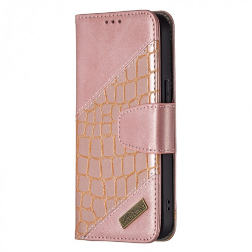 Pour iPhone 13 Mini Couleur Couleur Crocodile Texture Horizontale Flip PU Coque en cuir PU avec portefeuille et porte-cartes (or rose) SH101F980-07