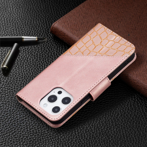 Pour iPhone 13 Mini Couleur Couleur Crocodile Texture Horizontale Flip PU Coque en cuir PU avec portefeuille et porte-cartes (or rose) SH101F980-07