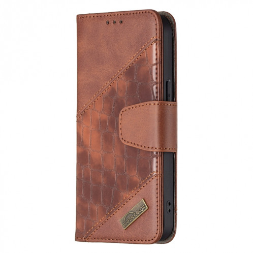 Pour iPhone 13 Correspondance Color Color Crocodile Texture Horizontal Flip PU Housse en cuir PU avec portefeuille et porte-cartes (brun) SH102C410-07