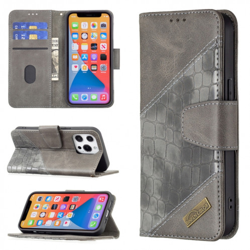 Pour iPhone 13 Correspondance Color Color Crocodile Texture Horizontale Flip PU Coque en cuir PU avec portefeuille et porte-cartes (gris) SH102D870-07