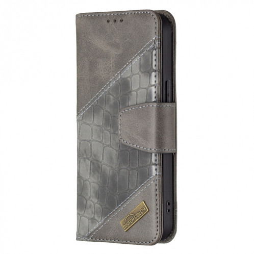 Pour iPhone 13 Correspondance Color Color Crocodile Texture Horizontale Flip PU Coque en cuir PU avec portefeuille et porte-cartes (gris) SH102D870-07