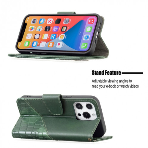 Pour iPhone 13 Couleur Couleur Color Crocodile Texture Horizontale Flip PU Housse en cuir PU avec portefeuille et porte-cartes (vert) SH102E1495-07