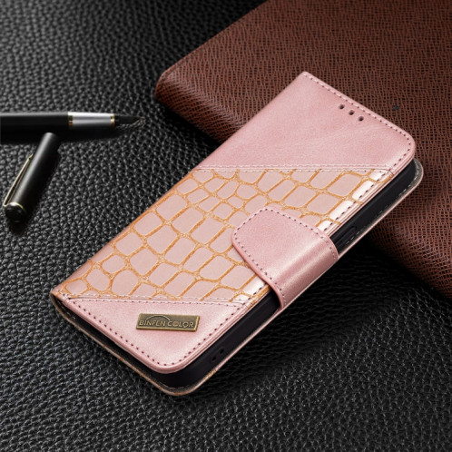 Pour iPhone 13 Correspondance Couleur Color Crocodile Texture Horizontal Flip PU Coque en cuir PU avec portefeuille et porte-cartes (or rose) SH102F1226-07