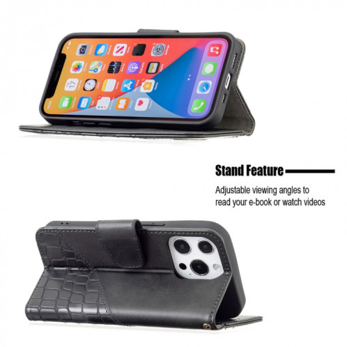 Pour iPhone 13 PRO Couleur Couleur Crocodile Texture Horizontale Flip PU Coque en cuir PU avec portefeuille et porte-cartes (noir) SH103A1143-07