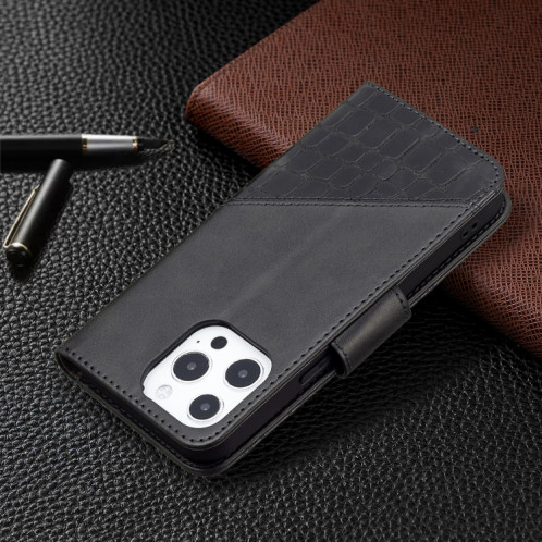 Pour iPhone 13 PRO Couleur Couleur Crocodile Texture Horizontale Flip PU Coque en cuir PU avec portefeuille et porte-cartes (noir) SH103A1143-07