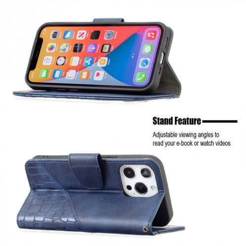 Pour iPhone 13 PRO Couleur Couleur Crocodile Texture Horizontale Flip PU Housse en cuir PU avec portefeuille et logement de carte (bleu) SH103B527-07