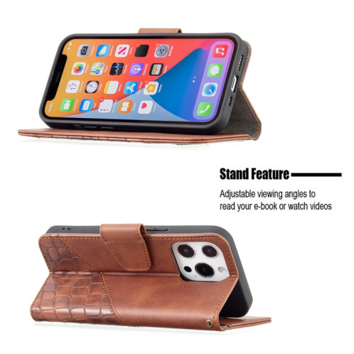 Pour iPhone 13 PRO Couleur Couleur Crocodile Crocodile Texture Horizontal Flip PU Coque en cuir PU avec portefeuille et porte-cartes (brun) SH103C465-07