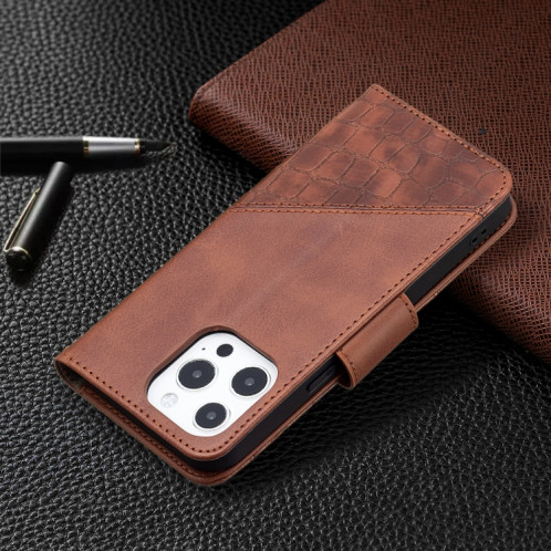 Pour iPhone 13 PRO Couleur Couleur Crocodile Crocodile Texture Horizontal Flip PU Coque en cuir PU avec portefeuille et porte-cartes (brun) SH103C465-07