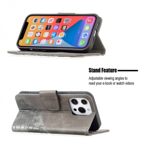 Pour iPhone 13 PRO Couleur Couleur Crocodile Texture Horizontale Flip PU Housse en cuir PU avec portefeuille et porte-cartes (gris) SH103D1796-07