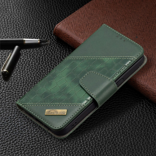Pour iPhone 13 PRO Couleur Couleur Crocodile Texture Horizontale Flip PU Housse en cuir PU avec portefeuille et porte-cartes (vert) SH103E284-07