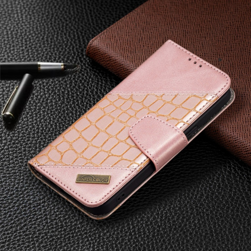 Pour iPhone 13 PRO Couleur Couleur Crocodile Texture Horizontale Flip PU Housse en cuir PU avec portefeuille et porte-cartes (or rose) SH103F958-07