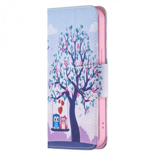 Motif de dessin coloré Horizontal Flip Cuir Case avec support & Card Slots & Portefeuille pour iPhone 13 (deux hiboux) SH402B1035-07