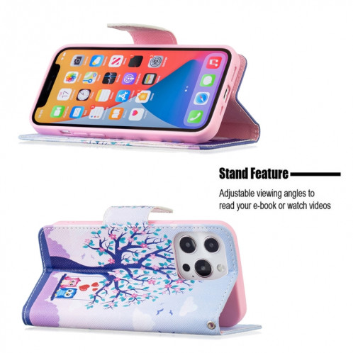 Motif de dessin coloré Horizontal Flip Cuir Case avec support & Card Slots & Portefeuille pour iPhone 13 (deux hiboux) SH402B1035-07