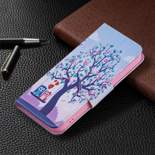 Motif de dessin coloré Horizontal Flip Cuir Case avec support & Card Slots & Portefeuille pour iPhone 13 (deux hiboux) SH402B1035-07