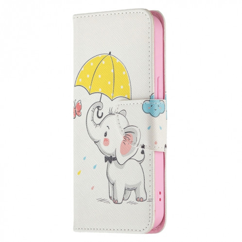 Modèle de dessin coloré Horizontal Flip Cuir Coffret avec porte-cartes et portefeuille pour iPhone 13 (éléphant) SH402C820-07