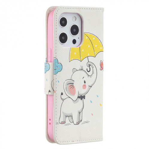 Modèle de dessin coloré Horizontal Flip Cuir Coffret avec porte-cartes et portefeuille pour iPhone 13 (éléphant) SH402C820-07