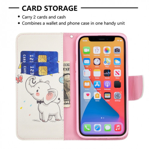 Modèle de dessin coloré Horizontal Flip Cuir Coffret avec porte-cartes et portefeuille pour iPhone 13 (éléphant) SH402C820-07