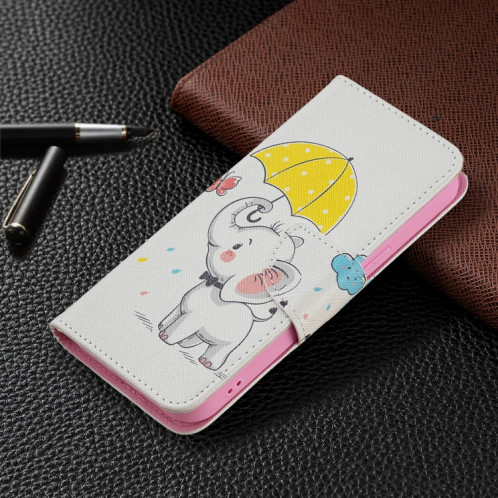 Modèle de dessin coloré Horizontal Flip Cuir Coffret avec porte-cartes et portefeuille pour iPhone 13 (éléphant) SH402C820-07