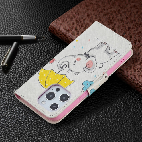 Modèle de dessin coloré Horizontal Flip Cuir Coffret avec porte-cartes et portefeuille pour iPhone 13 (éléphant) SH402C820-07