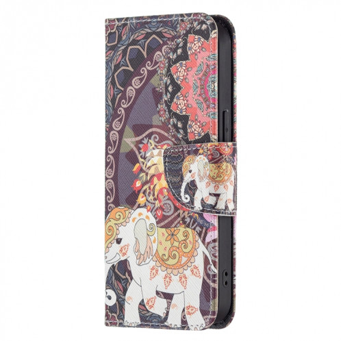 Motif de dessin coloré Horizontal Flip Cuir Coating avec porte-carte et portefeuille pour iPhone 13 (fleurs et éléphants) SH402D1159-07