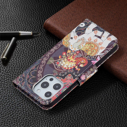 Motif de dessin coloré Horizontal Flip Cuir Coating avec porte-carte et portefeuille pour iPhone 13 (fleurs et éléphants) SH402D1159-07