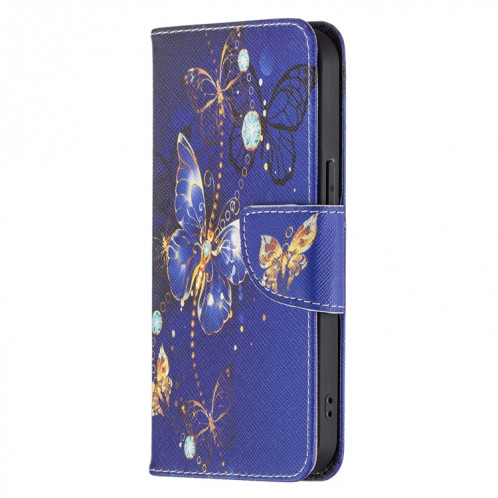 Modèle de dessin coloré Horizontal Flip Cuir Toot avec porte-cartes et portefeuille et portefeuille pour iPhone 13 (papillon violet) SH402F129-07