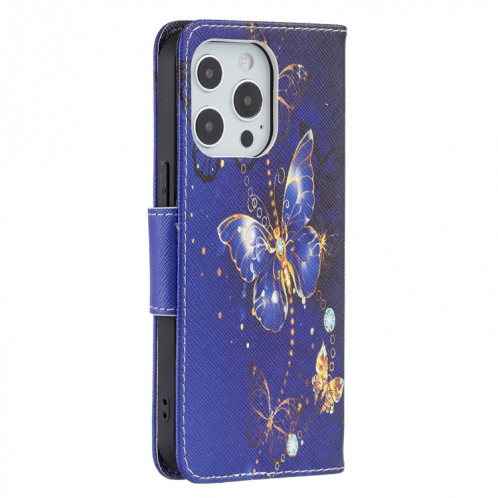 Modèle de dessin coloré Horizontal Flip Cuir Toot avec porte-cartes et portefeuille et portefeuille pour iPhone 13 (papillon violet) SH402F129-07