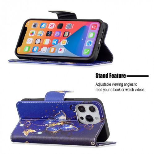 Modèle de dessin coloré Horizontal Flip Cuir Toot avec porte-cartes et portefeuille et portefeuille pour iPhone 13 (papillon violet) SH402F129-07