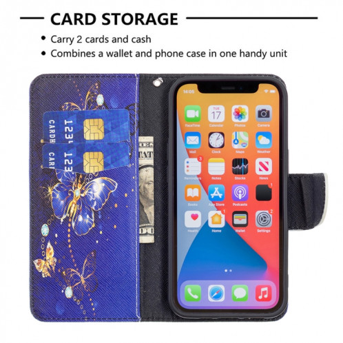 Modèle de dessin coloré Horizontal Flip Cuir Toot avec porte-cartes et portefeuille et portefeuille pour iPhone 13 (papillon violet) SH402F129-07