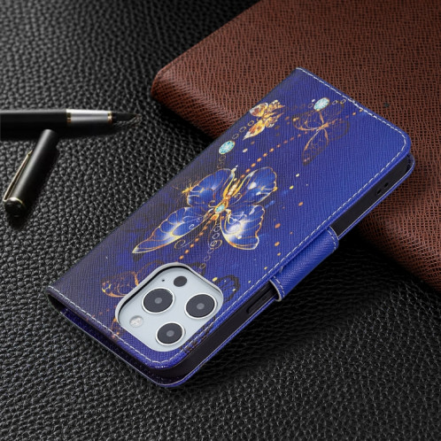Modèle de dessin coloré Horizontal Flip Cuir Toot avec porte-cartes et portefeuille et portefeuille pour iPhone 13 (papillon violet) SH402F129-07
