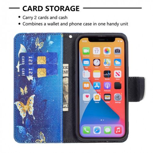 Modèle de dessin coloré Horizontal Flip Cuir Coffret avec porte-carte et portefeuille pour iPhone 13 (papillon d'or) SH402I1119-07