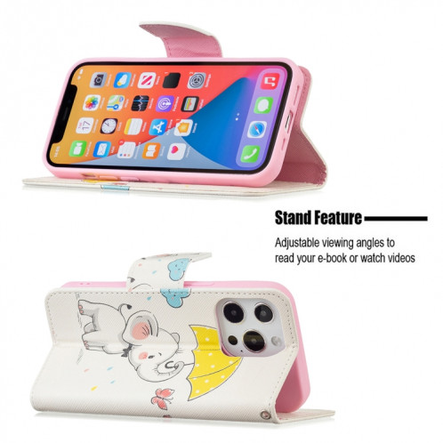 Modèle de dessin coloré Horizontal Flip Cuir Coffret avec porte-cartes et portefeuille pour iPhone 13 Pro (éléphant) SH403C1009-07