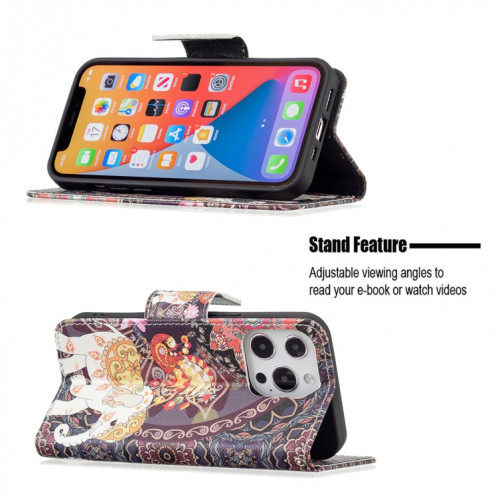 Motif de dessin coloré Horizontal Flip Cuir Case avec porte-cartes et portefeuille pour iPhone 13 Pro (fleurs et éléphants) SH403D129-07
