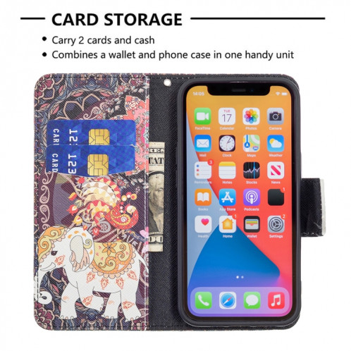 Motif de dessin coloré Horizontal Flip Cuir Case avec porte-cartes et portefeuille pour iPhone 13 Pro (fleurs et éléphants) SH403D129-07