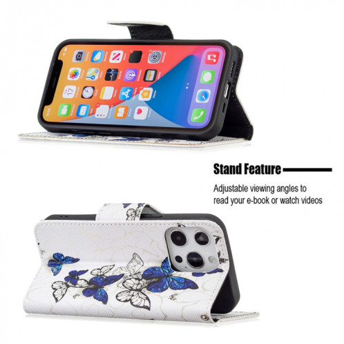 Modèle de dessin coloré Horizontal Flip Cuir Coffret avec porte-cartes et portefeuille pour iPhone 13 Pro (Papillons) SH403E719-07