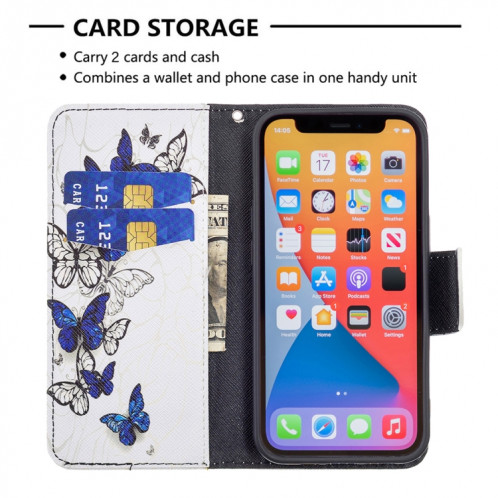 Modèle de dessin coloré Horizontal Flip Cuir Coffret avec porte-cartes et portefeuille pour iPhone 13 Pro (Papillons) SH403E719-07
