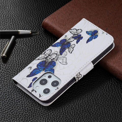 Modèle de dessin coloré Horizontal Flip Cuir Coffret avec porte-cartes et portefeuille pour iPhone 13 Pro (Papillons) SH403E719-07