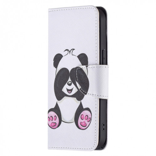 Modèle de dessin coloré Horizontal Flip Cuir Case avec porte-cartes et portefeuille pour iPhone 13 Pro (Panda) SH403G808-07