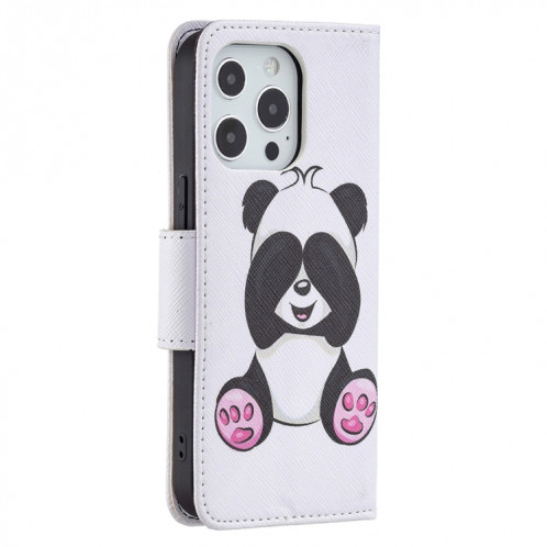 Modèle de dessin coloré Horizontal Flip Cuir Case avec porte-cartes et portefeuille pour iPhone 13 Pro (Panda) SH403G808-07