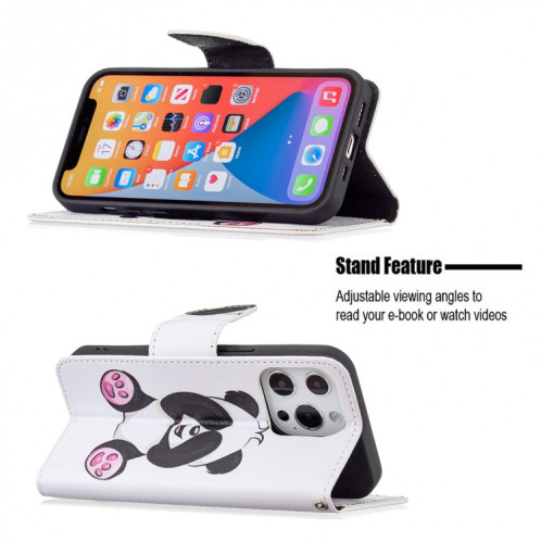 Modèle de dessin coloré Horizontal Flip Cuir Case avec porte-cartes et portefeuille pour iPhone 13 Pro (Panda) SH403G808-07
