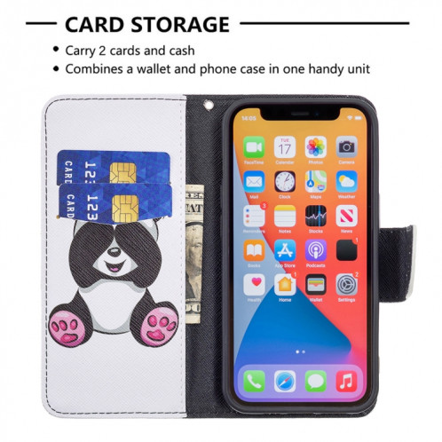 Modèle de dessin coloré Horizontal Flip Cuir Case avec porte-cartes et portefeuille pour iPhone 13 Pro (Panda) SH403G808-07