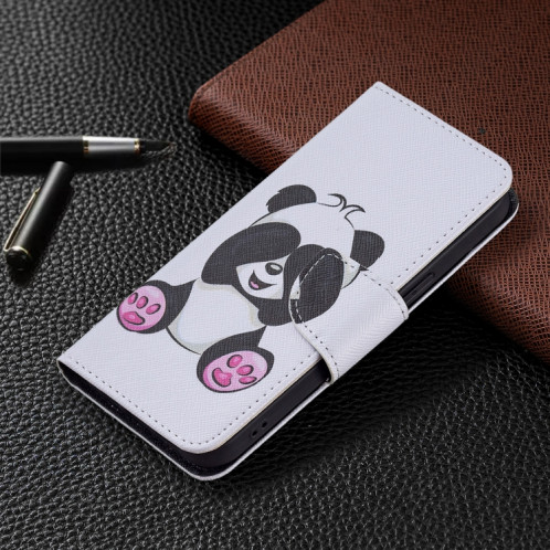 Modèle de dessin coloré Horizontal Flip Cuir Case avec porte-cartes et portefeuille pour iPhone 13 Pro (Panda) SH403G808-07