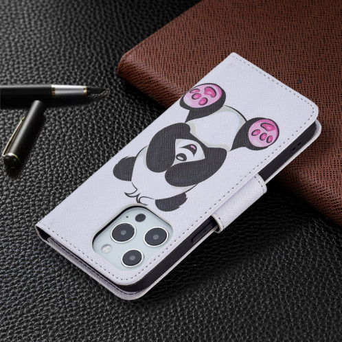 Modèle de dessin coloré Horizontal Flip Cuir Case avec porte-cartes et portefeuille pour iPhone 13 Pro (Panda) SH403G808-07