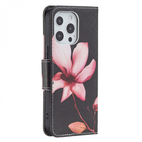 Motif de dessin coloré Horizontal Flip Cuir Toot avec porte-carte et portefeuille pour iPhone 13 Pro (Lotus) SH403H388-07