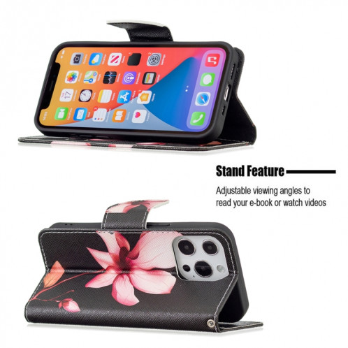 Motif de dessin coloré Horizontal Flip Cuir Toot avec porte-carte et portefeuille pour iPhone 13 Pro (Lotus) SH403H388-07