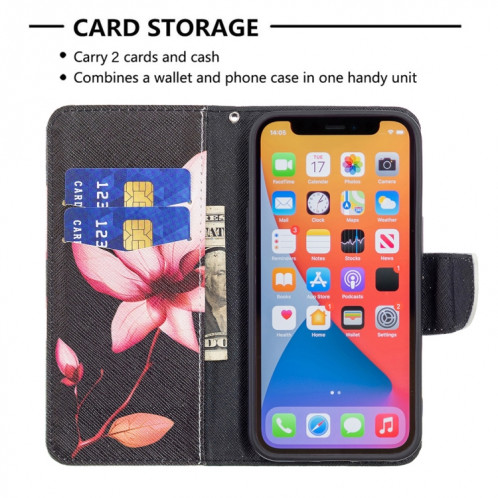 Motif de dessin coloré Horizontal Flip Cuir Toot avec porte-carte et portefeuille pour iPhone 13 Pro (Lotus) SH403H388-07