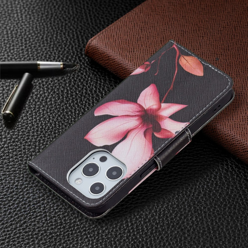 Motif de dessin coloré Horizontal Flip Cuir Toot avec porte-carte et portefeuille pour iPhone 13 Pro (Lotus) SH403H388-07