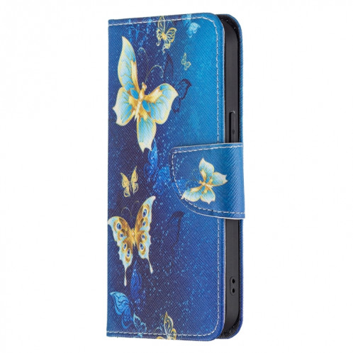 Motif de dessin coloré Horizontal Flip Cuir Case avec support & Card Slots & Portefeuille pour iPhone 13 Pro (Butterfly d'or) SH403I1975-07