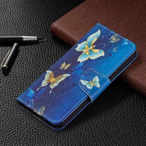 Motif de dessin coloré Horizontal Flip Cuir Case avec support & Card Slots & Portefeuille pour iPhone 13 Pro (Butterfly d'or) SH403I1975-07